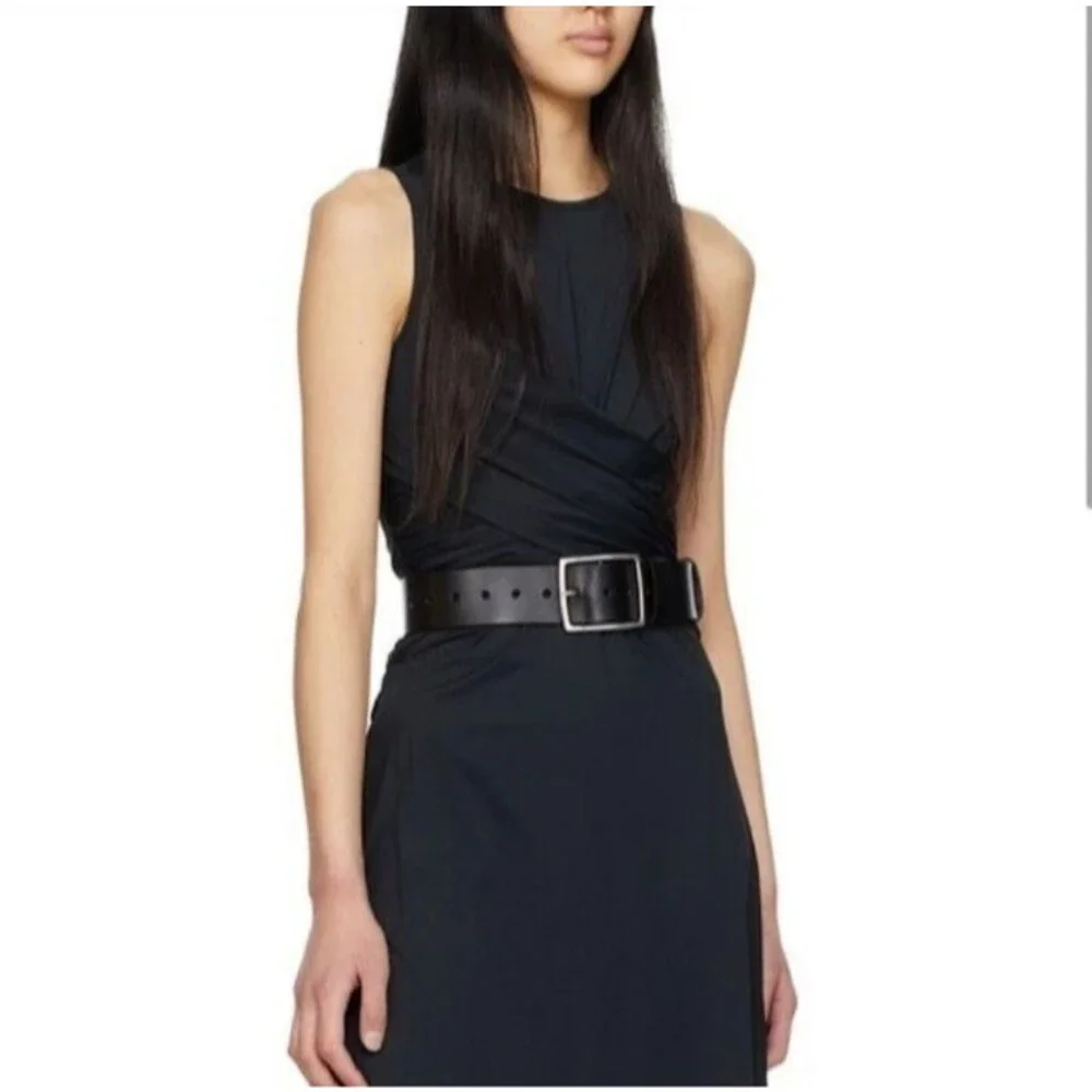 NWT Rag & Bone Leather Jumbo Boyfriend Waist Belt, Black, Medium